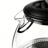 Bouilloire électrique en verre 1,0 L, nouvelle, personnalisée, certifiée CE GS RoHS LFGB CB ETL, pour hôtel, avec ou sans cordon, pour service à thé