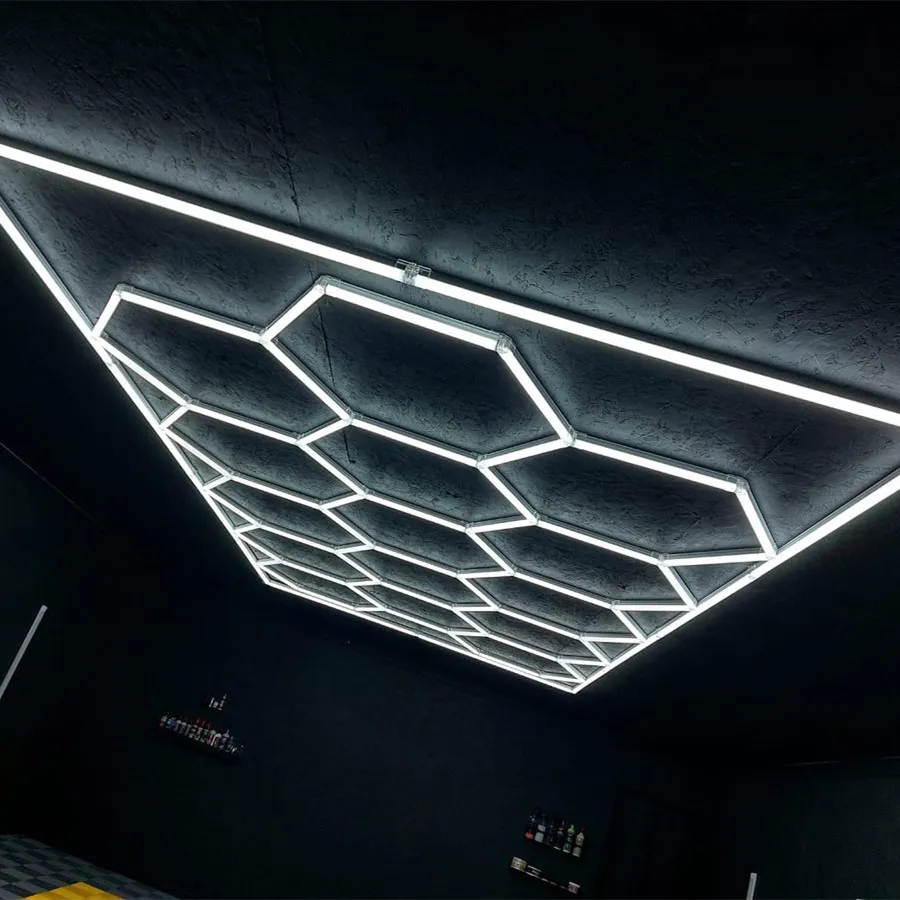 HanYin - Luz LED para lavatório de carros, garagem, reparo e limpeza, com 15 grades, detalhe de teto, luz hexagonal em favo de mel, com 15 cores