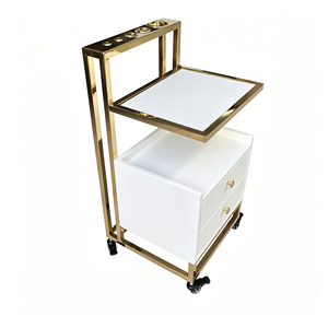 Carrito de Manicura de Lujo con Marco Metálico Dorado, Carrito Rodante Blanco para Salón de Belleza con Cajones y Porta Botellas, Carrito de Almacenamiento para Salón de Belleza - Product Image 3