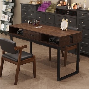 Modern Wood <b>Nail</b> Table Salon Manicure <b>Desk</b> with Drawer Brown Beauty Workstation for <b>Nail</b> Shop - Product Image 2