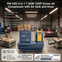 Compresseur d'air à vis silencieux tout-en-un 7,5 kW 10 CV à faible bruit avec sécheur pour CNC, travail du bois, réparation automobile et découpe laser