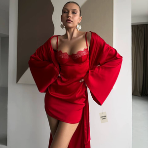 Conjunto <span class=keywords><strong>de</strong></span> Pijama y Bata <span class=keywords><strong>de</strong></span> Seda Satén Elegante Ruso, Primavera 2026, Superventas, Holgado, para el Hogar - Product Image 2