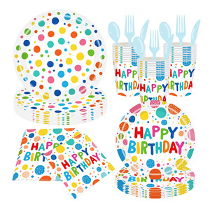 <b>Colorful</b> Polka Dot Birthday Party Supplies Disposable <b>Paper</b> Plates Cups Napkins Tableware Set For Party Decorations - Product Image 1