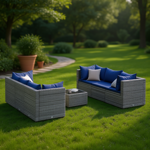 Gray <b>Rattan</b> Garden Set 6 Seater Outdoor Patio Furniture Elegant Weather Resistant <b>Sofa</b> Set - Product Image 2