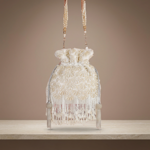 Handmade Suede Beaded Fashion Evening <b>Clutch</b> <b>Bag</b> <b>Ivory</b> Tassel Fringe Soft Chain Strap <b>Wedding</b> Party Handbag - Product Image 2