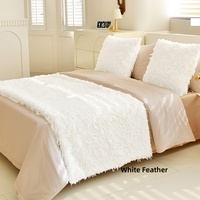 Serviette de lit en polyester pour hôtel, drap de lit rayé de luxe léger, tapis de chevet en tissu doux pour la peau, lavable en machine, 300TC