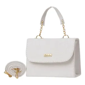 Bolso de Hombro Fadila Blanco para Mujer, PU, Cadena Geométrica, Correa Única, Cierre de Cremallera Impermeable, Elegante, para Uso Diario - Product Image 1