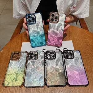 Motivo elettrolitico Laser stampato piuma Smartphone <span class=keywords><strong>Cover</strong></span> posteriore del telefono cellulare per iphone 15 14 13 12 11 Pro fotocamera - Product Image 1