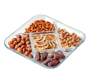 Meilleures ventes en gros Plat à salade en verre transparent divisé multi-niveaux Micro-ondes Verre trempé Plat carré - Product Image 2