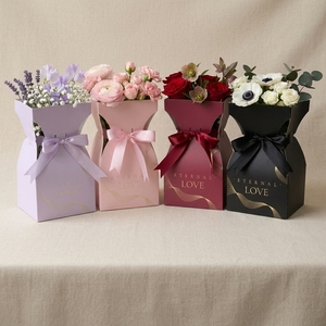 Boîte d'emballage en carton de luxe pour fleurs avec ruban, élégant porte-bouquet floral pour la Saint-Valentin, mariage, fleuriste - Product Image 4
