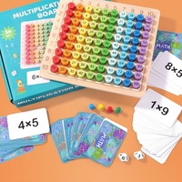 Jeu de société en bois 3-en-1 pour la multiplication, avec pions colorés arc-en-ciel, table de multiplications 10x10, cartes flash, jouet éducatif mathématique pour enfants