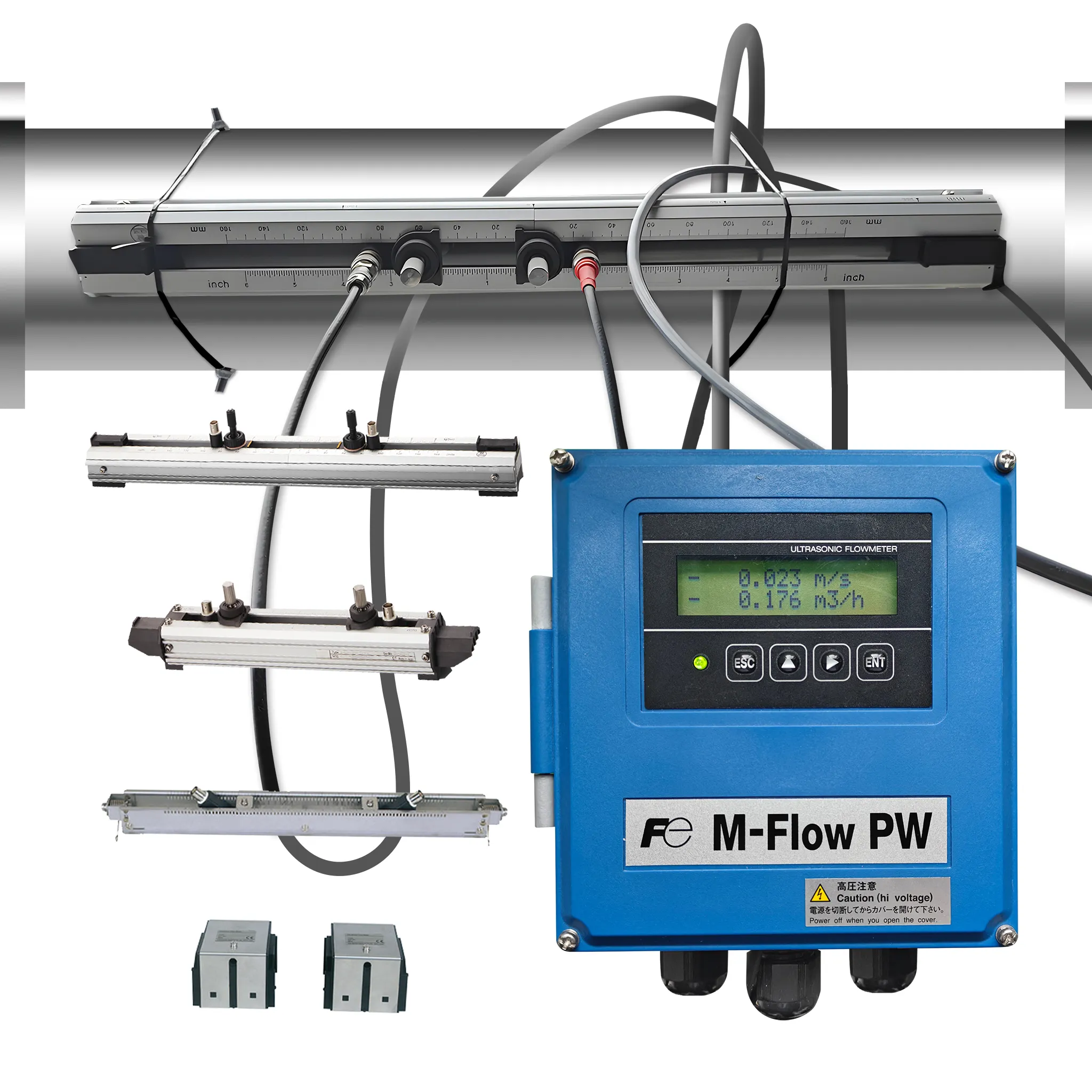 fuji Fixed Converter Liquid measurement Ultrasonic Flowmeter clamp on ultrasonic flow meter with Transducer for water