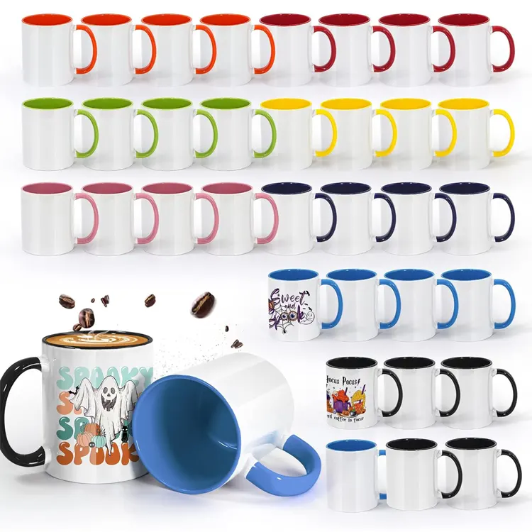 Custom Most Popular 11Oz Sublimation Blanks Colored Inner mug Ceramic Coffee Mugs With Colored Handle