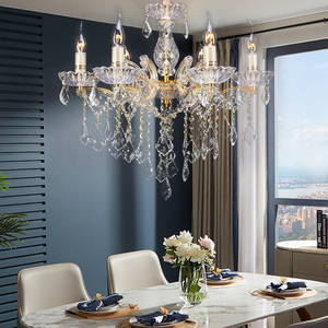 24 đèn màu vàng cơ thể trong suốt K9 pha lê Châu Âu cổ điển Đèn chùm cho tiệc cưới trang trí ánh sáng nhà - Product Image 5