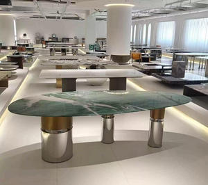 Ensemble <span class=keywords><strong>table</strong></span> à <span class=keywords><strong>manger</strong></span> Bentley <span class=keywords><strong>14</strong></span> extra large de luxe moderne dessus en marbre vert <span class=keywords><strong>table</strong></span> à <span class=keywords><strong>manger</strong></span> pour 6-20 <span class=keywords><strong>personnes</strong></span> meubles d'intérieur Chine - Product Image 3