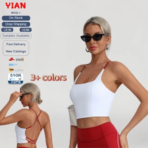 Soutien-gorge de sport croisé au dos pour femme avec coussinets amovibles, débardeur court ajusté pour fitness, yoga et entraînement – <span class=keywords><strong>En</strong></span> stock, OEM, ODM, livraison directe - Product Image 1