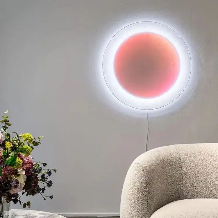 Modern simple master bedroom aisle round square creative wall light living room bedroom full moon wall painting decorative light
