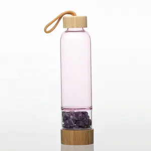 Botella de agua de cristal con tapa de bambú para chicas, color motivacional inteligente, CE/EU LFGB