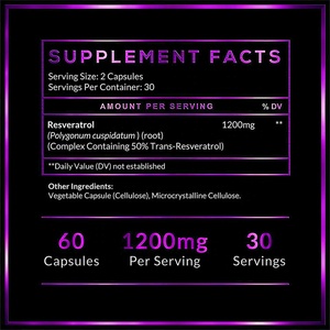 Resveratrol แคปซูลสารต้านอนุมูลอิสระต่อต้านริ้วรอยยืนยาวดีกว่ายาเม็ดทรานส์เรสเวอราทรอล - Product Image 3