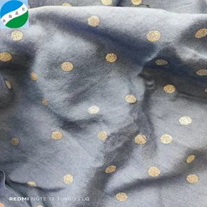 Shaoxing textile 100 cotton woven chambray gold stamping stock fabric for garment