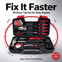 Professional 39-Piece Household Hardware Tool Set with Rubber Grip Claw Hammer for Residential Renovation Maintenance