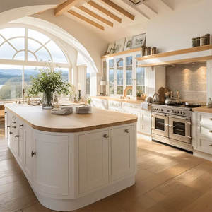 جزيرة مطبخ دائرية بتصميم خشبي، مجموعة كاملة من خزائن المطبخ المعيارية - Product Image 6