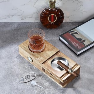 Cenicero de madera para cigarros con soporte de vidrio, a prueba de humedad, rectangular, para uso en el hogar y la sala de estar. - Product Image 1