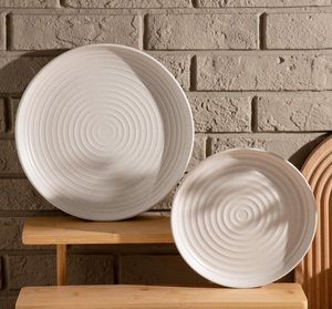 Modern Concentric Swirl Embossed <b>Ceramic</b> Dinnerware Set Speckled Matte Beige <b>Plates</b> Bowls Mugs Custom Logo Custom Color Food - Product Image 2