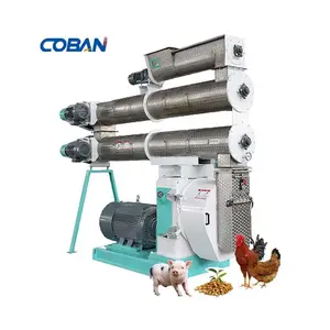 Complete 1-30t/h animal feed production line poultry chicken cow goat sheep pig feed pellet making machine with hammer mill mix