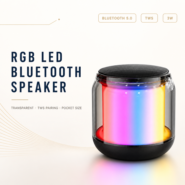 Mini Speaker RGB LED Light TWS Transparent Acrylic Portable Speaker 500mAh 3W for Desktop Outdoor Home