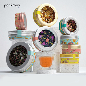Boîte en aluminium de qualité alimentaire avec fenêtre pour thé aux fleurs (rose, jasmin, oolong) - Petite boîte ronde personnalisée à visser - Product Image 3