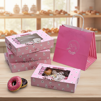Ensemble d'emballages haut de gamme pour beignets roses, boîte en papier avec fenêtre pour pâtisseries et desserts, solution d'emballage personnalisée tout-en-un pour boulangeries