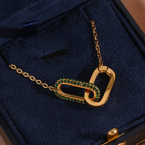 SMing 18พันทองชุบแหวนสแตนเลสClaspเพชรจี้คอInsแพ้ง่ายZircon Link Manสร้อยคอสําหรับชาย - Product Image 1