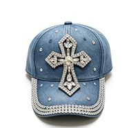Casquette de baseball en jean best-seller avec croix en strass, plusieurs couleurs disponibles, vente en gros