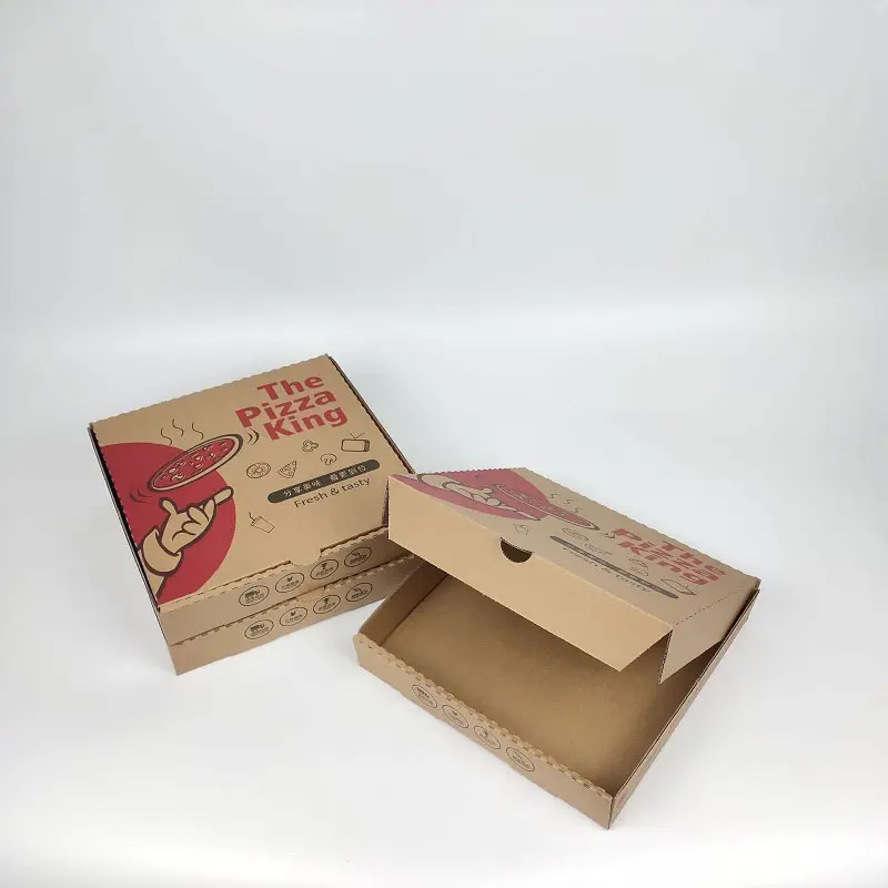 Großhandel benutzerdefiniertes Logo gedruckte Größe 6/7/8/9/10/12 Zoll schlicht braun gewellter Karton zum Mitnehmen Verpackung Pizza-Schachteln