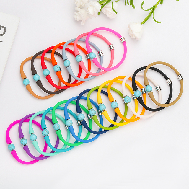 Turquoise Jade Silicone Bracelet Balance Waterproof Negative Ion Energy Silicone Wristbands Bracelet