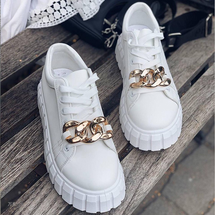 Big Size 35-43 Metal Lace Up Thick Bottom Sneakers Quality Artificial PU Women's Casual Footwear Fashion Platform Shoes