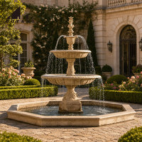 Fontaines d'eau en marbre à plusieurs niveaux européennes personnalisées, fontaine en pierre sculptée à la main pour projet paysager
