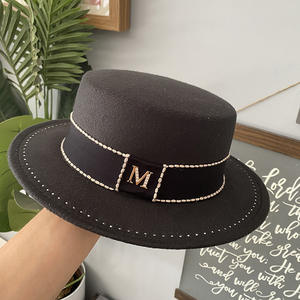 Sombrero Fedora Unisex de Fieltro de Lana Negro al por Mayor con Adornos y Ribete de Cuentas - Product Image 2
