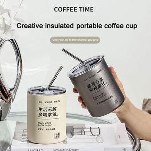 20oz Straight Mug Ice Cappuccino Coffee Tumbler Stainless Steel Insulated Coffee Tea Mug Beer Drinking Cup With <b>Straw</b> Lid - Product Image 2