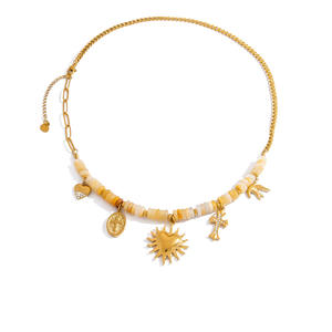 Fashion Chains <b>Necklace</b> With Natural Stone Beads Heart Cross <b>Swallow</b> Design 18k Gold Plated Clavicle Chain Gift Jewelry - Product Image 5