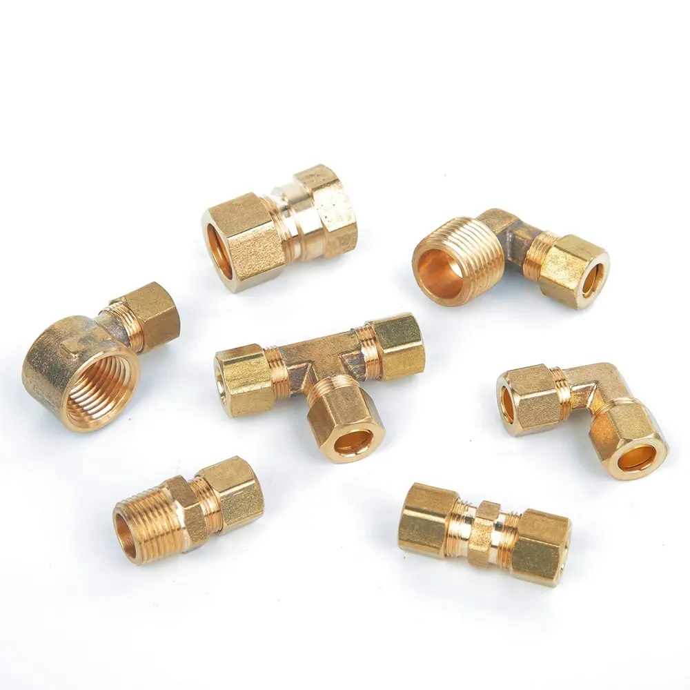 Brass Ferrule Compression Pipe Fittings Brass Male Connector Elbow Brass Fitting3/8" x 3/8"