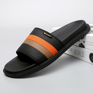 Striped PU <b>Slide</b> Sandals Open Toe Anti-Slippery EVA Outsole Summer Sporty Slippers - Product Image 6