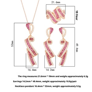 Wholesale Eco-friendly Copper Micro Pave Red Zircon Designer Gold Plated <b>Earrings</b> Necklace Ring Elegantes Ladies Jewellery Set - Product Image 2