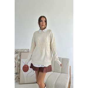 Elegante Suéter de Punto con Cuentas para Mujer, Manga Larga, Antipilling, Diseño Zigzag - Product Image 3