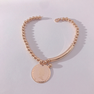 กำไลข้อมือแฟชั่น18K ประดับเหรียญรูปราชินีอลิซาเบธสำหรับผู้หญิงเครื่องประดับทองแท้18K พร้อมใบรับรอง - Product Image 6