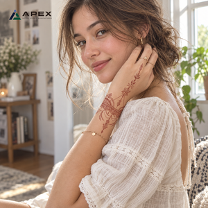 Autocollant de <span class=keywords><strong>tatouage</strong></span> temporaire au <span class=keywords><strong>henné</strong></span> brun rougeâtre, 28 motifs, style floral coréen, pour le visage/sous les yeux, 120x158mm - Product Image 5