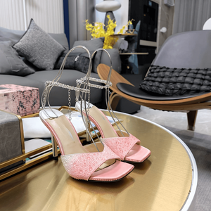 Jimmy Embellished Satin Heeled <b>Sandals</b> with Dangling Chain Ankle Strap Open Toe Stiletto Shoes for Wedding Chooing - Product Image 3