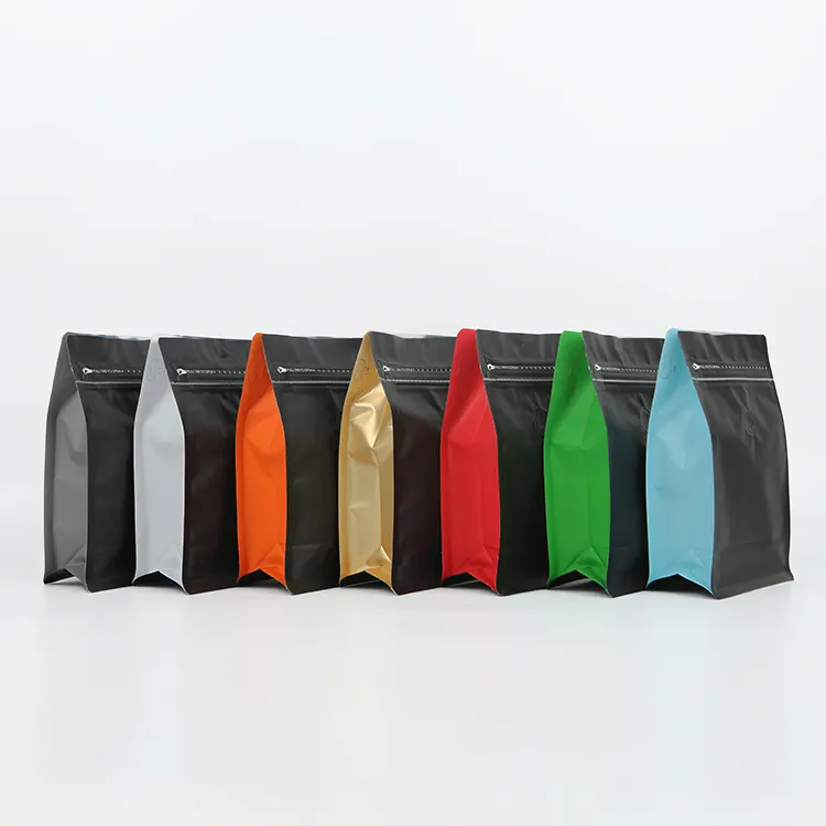 लैमिनेटेड एल्यूमीनियम फ़ॉइल ज़िप लॉक फ़्लैट बॉटम पाउच / मैट व्हाइट फ़ॉइल पाउच / ज़िप लॉक कॉफ़ी बैग डीगैसिंग वाल्व के साथ