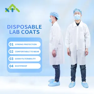 无纺布白色实验室外套可重复使用的织物耐流体实验室外套短信一次性无纺布实验室外套